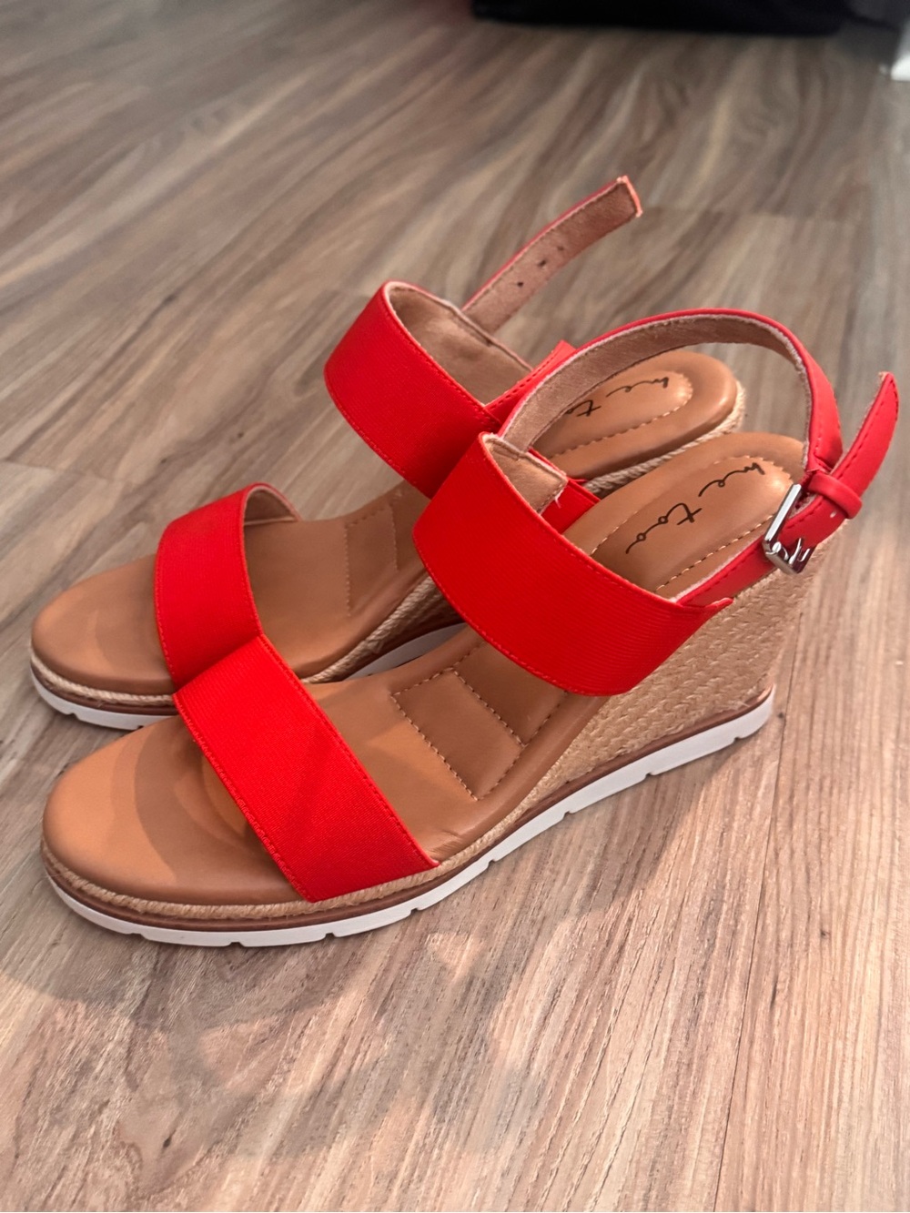 me too Red Espadrille Wedge Sandals with Ankle Strap